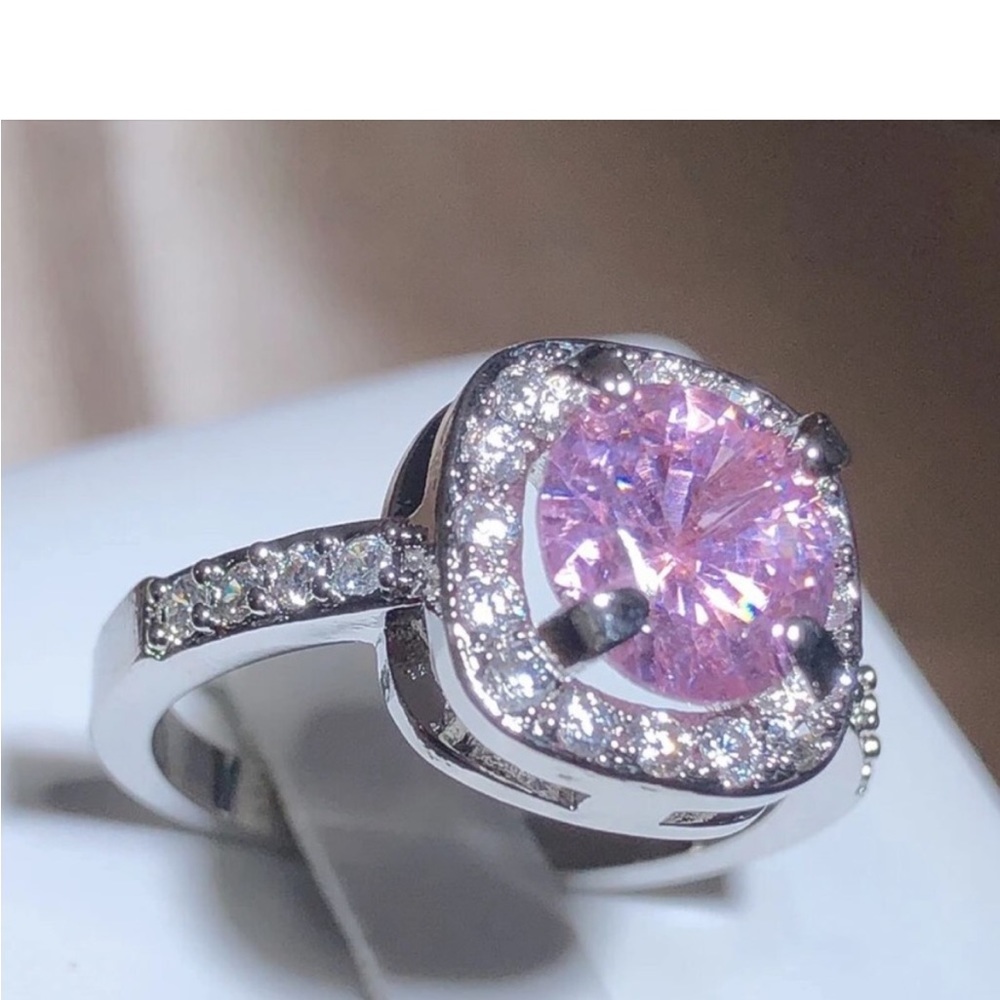 Pink Topaz 925 Sterling Silver Engagement Wedding Ring - Picture 2 of 5